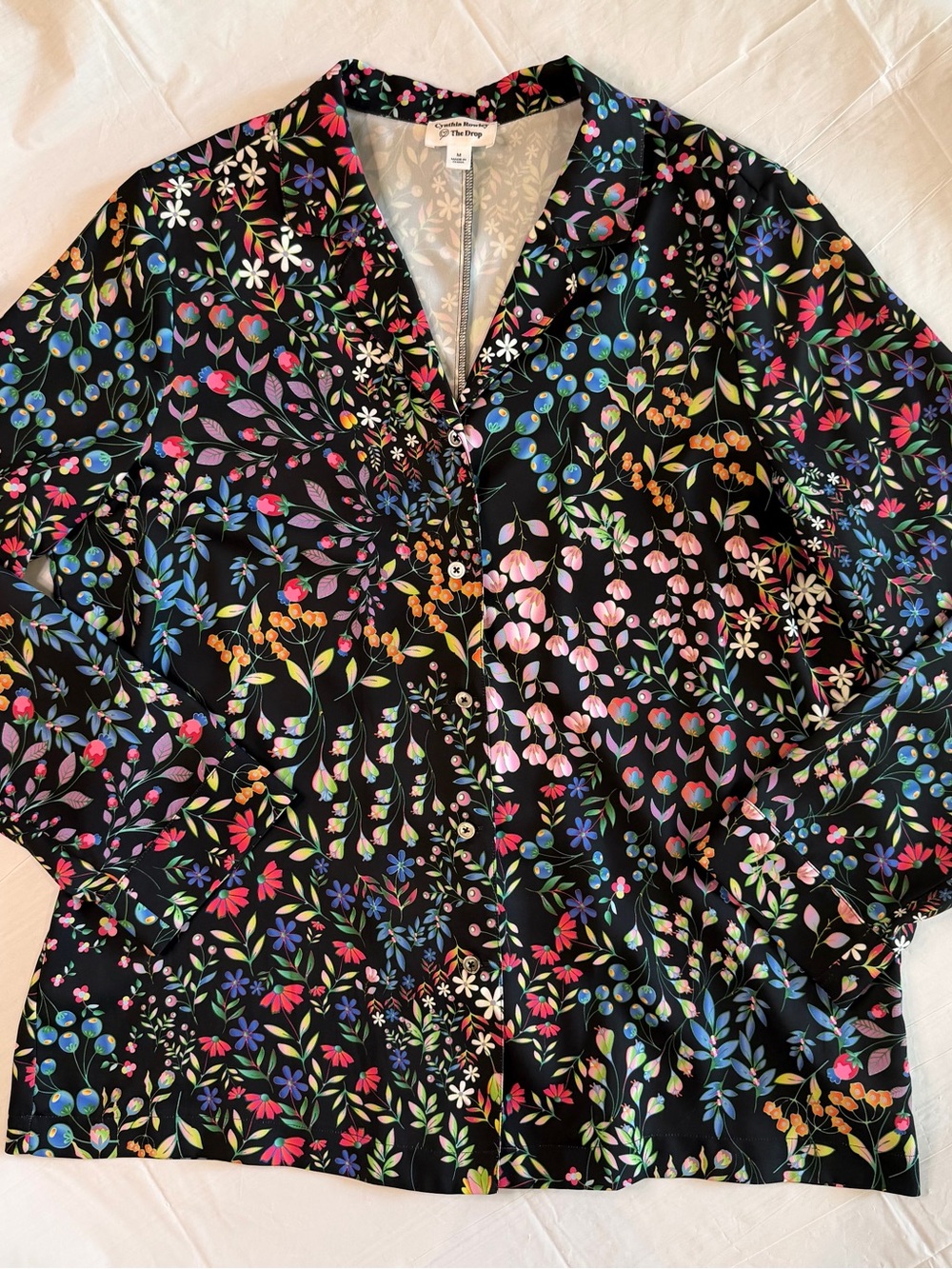 Cynthia Rowley Black Multicolor Floral Button-Down Top